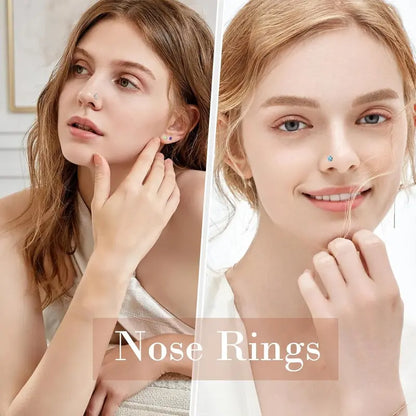 44-Pack 20G Hypoallergenic Rust-Resistant Surgical Stainless Steel Nose Studs Set - Moon, Star, Zirconia Designs, Spiral Nose Rings for Women, Christmas Valentine Stud Piercing Jewelry, Zirconia Piercing Jewelry