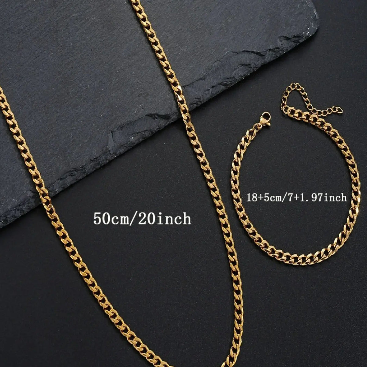 2pcs/Set Men's Minimalist Solid Color Stainless Steel Cuban Link Necklace And Bracelet, Hip-Hop Fashion Jewelry, Fashionable Jewelry Set, Versatile Accessory, Elegant Jewelry, Christmas, Valentine's Day, New Year Holiday Gift