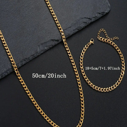2pcs/Set Men's Minimalist Solid Color Stainless Steel Cuban Link Necklace And Bracelet, Hip-Hop Fashion Jewelry, Fashionable Jewelry Set, Versatile Accessory, Elegant Jewelry, Christmas, Valentine's Day, New Year Holiday Gift