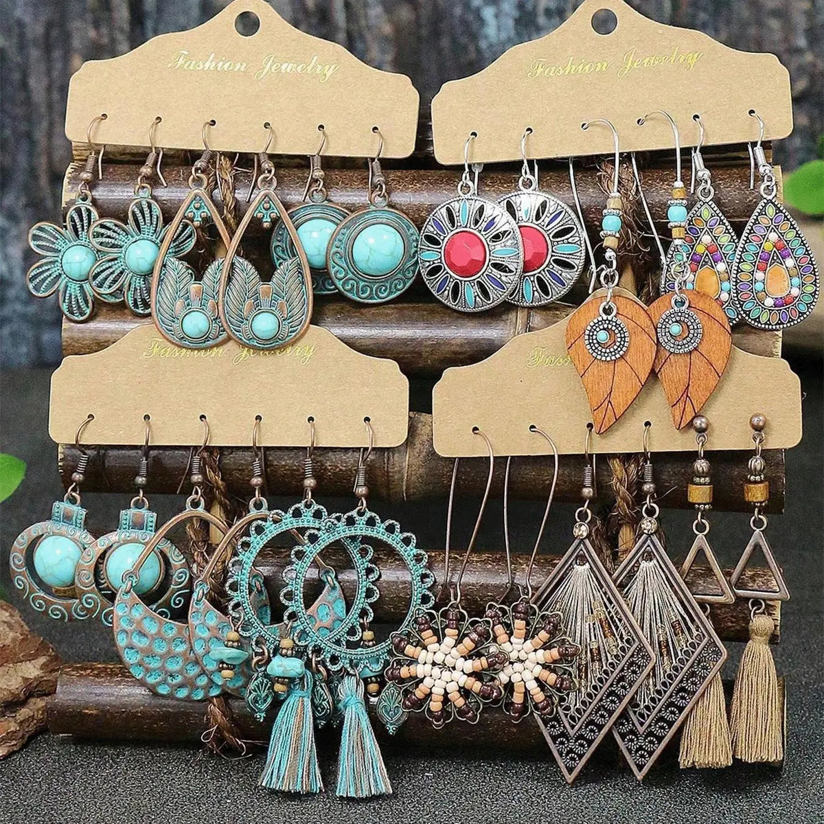 12 Pairs Boho Hollow-Out Leaf & Vintage Shell Design Dangle Earrings for Women, Statement Fashion Jewelry, Trendy Unique Dangling Earrings