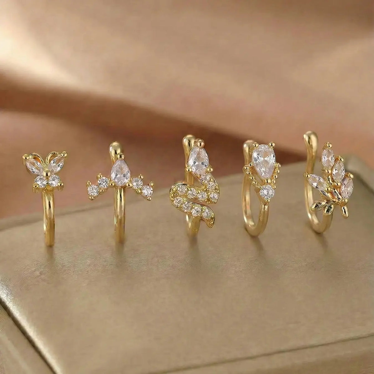 5 Piece Vintage Body Jewelry Synthetic Zircon Nose Rings Set, Butterfly Snake Arrow Geometric Design, No Piercing Needed, Perfect for Daily Wear, Sparkling Zircon Inlay, Body Jewellery