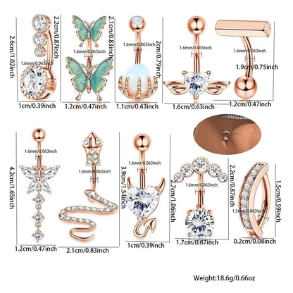 Women's Spring Rhinestone Butterfly & Snake Shape Belly Ring As Gift, Body Piercing Body Jewelry Set, Navel Piercing Jewelry, Maximalist Jewelry, Classic Belly Button Rings Accessories for Daily Wear Back To School, Body Jewellery