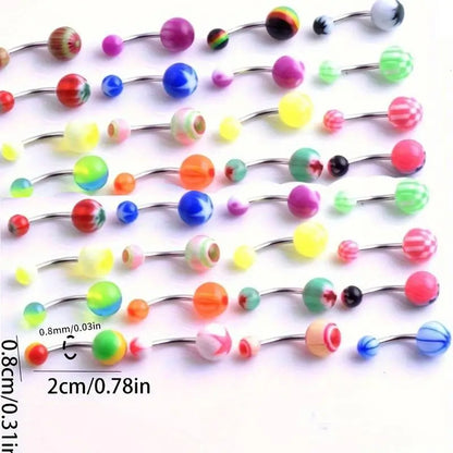80Pieces Belly Button Rings Bulk Colorful Body Piercing Jewelry Navel Barbell Body Stainless Steel Belly Rings Piercing Jewelry for Women Girls