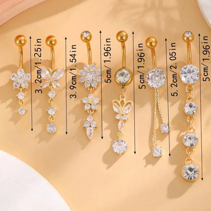 Women's Elegant Butterfly & Flower Design Belly Rings, Stainless Steel Belly Button Rings, Cute Trendy Belly Piercing Jewelry, Navel Piercing Jewelry, Fashion Body Jewelry, Body Jewellery for Party & Daily Decor