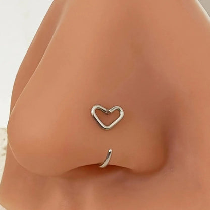 Heart Shaped Nose Ring, Stainless Steel Nose Ring, Fashionable Body Jewelry for Women & Girls, Trendy All-match & Exquisite Jewelry for Birthday Gift, Nose Hoop, Nose Rings Hoops, Nose Piercing Hoop, Body Jewellery