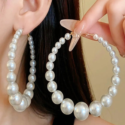 Large Faux Pearl Earrings, French Fashion High-End Style, Stylish Jewelry, Vintage Exaggerated Ear Cuffs, Christmas Valentine's Day Birthday Gift, High Quality Earrings Earcuff