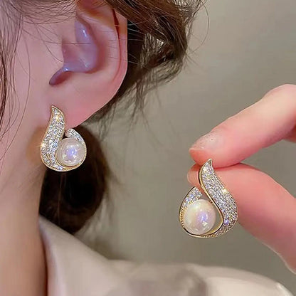 Elegant Faux Pearl & Rhinestone Jewelry Set, Fashion Jewelry for Party, Trendy All-match & Exquisite Jewelry for Birthday Gift, Fashionable Ear Studs Earrings, Shining Earrings, Unique Design Earrings, Stud Earring Sets, Jewellery