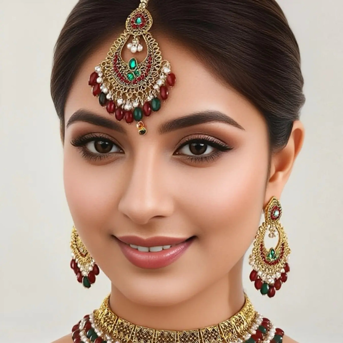 Fashionable Ethnic Style Mangatika Costume Jewelry Set, Bridal Jewelry Set for Wedding, Includes Head Chain, Necklace, Earrings, Perfect for Brides & Parties