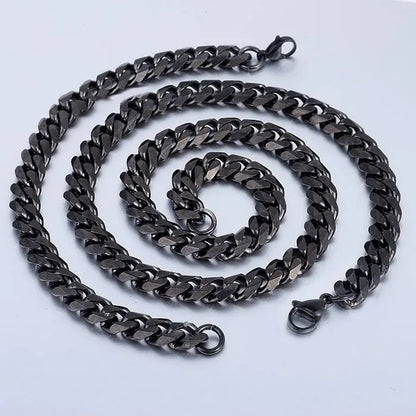 Mens Jewelry Sets Stainless Steel Black Color Curb Link Necklace Bracelet Jewelry Sets for Men Women Gifts 3/5/7/9/11mm