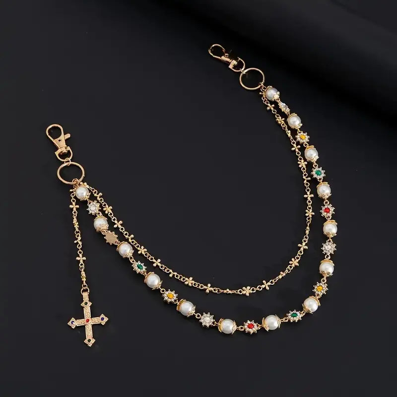 Men's Elegant Alloy Artificial Crystal Pendant Waist Chain - Casual Male Body Chain, Punk Keychain for Hip Hop Jeans, Daily Fashion Costume Jewelry for Valentine's Day, Easter Gifts