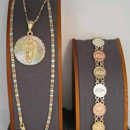 VIRGIN MARY beautiful set religious style necklace with bracelet three colors Gold-plated fancy the perfect gift