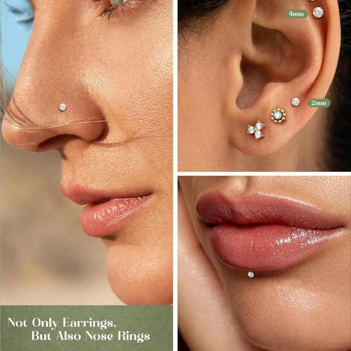 1 Set 16G 18G Flat Back Stud Earrings for Women Men Hypoallergenic Stainless Steel Internal Thread Stud Piercing Jewelry for Tragus Helix Cartilage Conch Nose Lip Labret Medusa Piercings