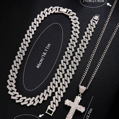 Men's Quartz Watch Set with Punk Cuban Chain Necklace & Bracelet, Men Jewelry, Multiple Colors, Perfect Gift for Daily Wear, Holidays, Back-To-School, Jewelry Sets