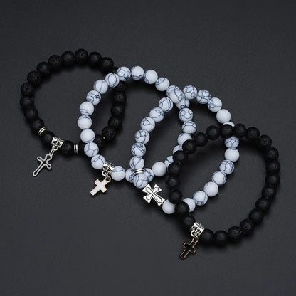Men's Stainless Steel Fashion Jewelry Set, Casual Punk Cross Pendant Necklace Chain Bracelet Ring Set, Geometric Pattern, All Seasons Gift, Necklace and Bracelet Set