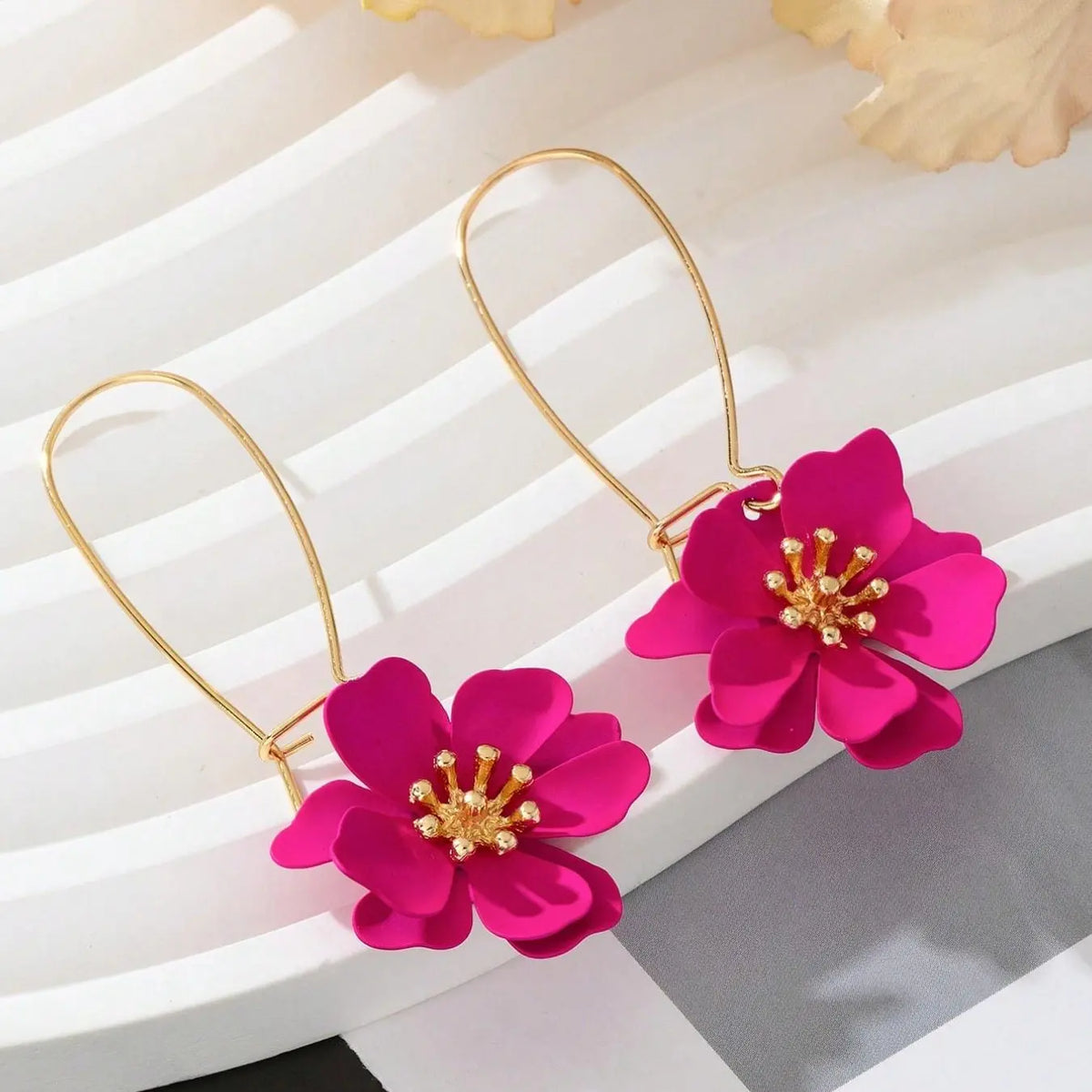 Colorful Floral Drop Earrings for Women, Chic Design in Bright Rose and, Statement Jewelry for Fashion Lovers