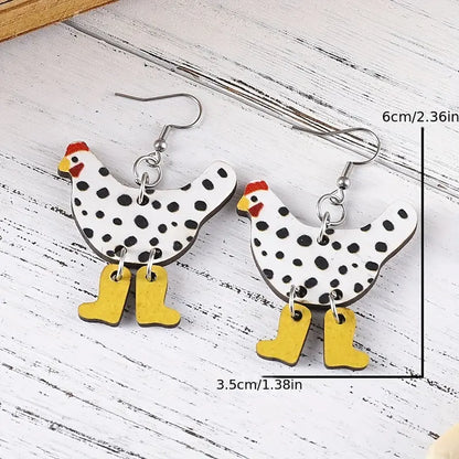 9pairs/set Earring jewelry, Vintage Retro Western Farm Cute Flower Boots Hen Chicken Charm Pendant Earrings, Women's Wooden Double-sided Earrings, Pastoral Earrings Jewelry Gift