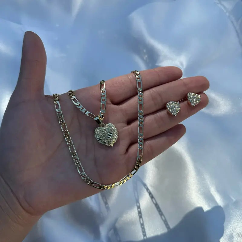 Heart nugget gold plated set, necklace, ring, earrings