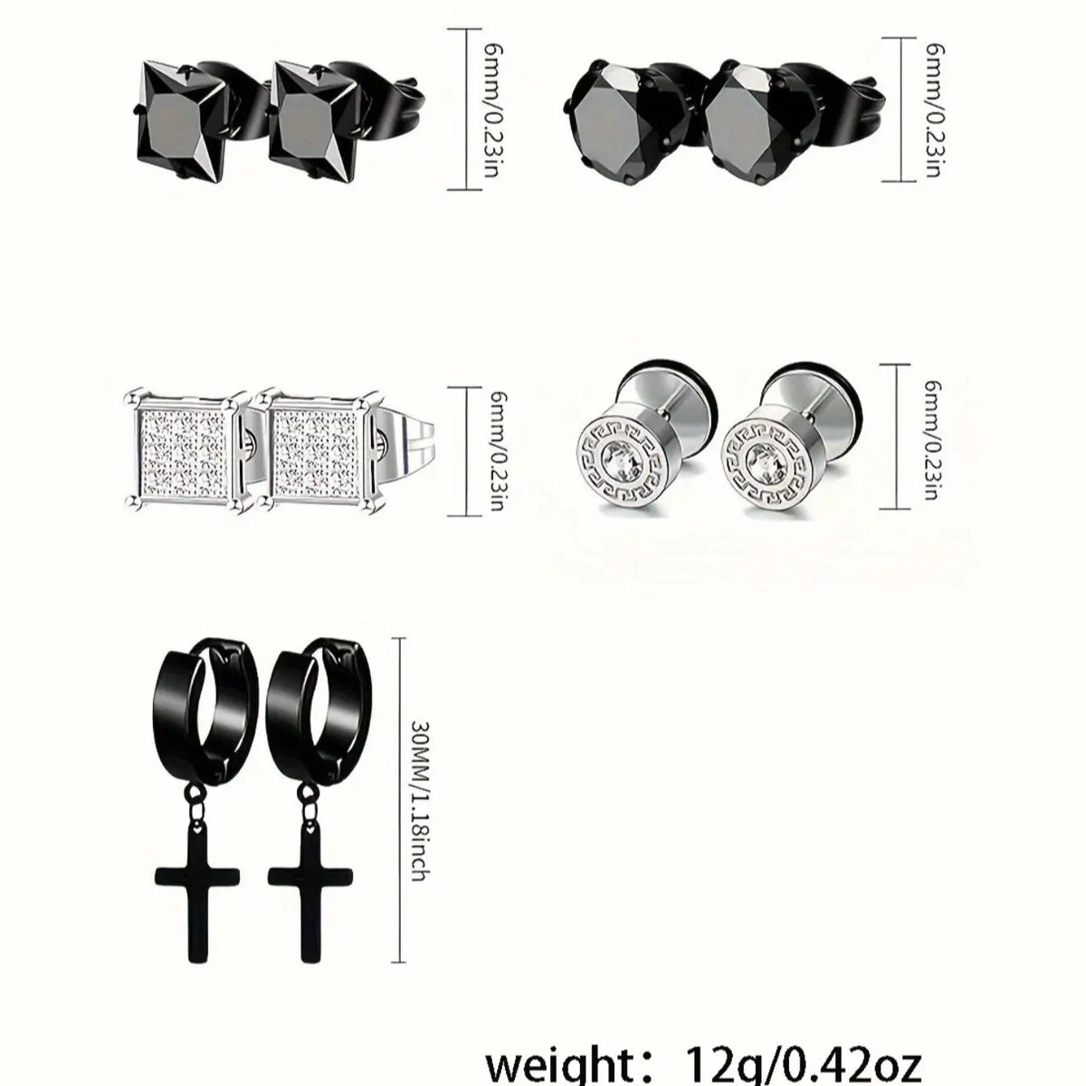 Geometric and Cross Design Earrings Set, Earring Pack, Hypoallergenic Stainless Steel Cartilage Stud Earrings with Artificial Zircon for Women and Men, Earrings Studs, Gift Jewelry