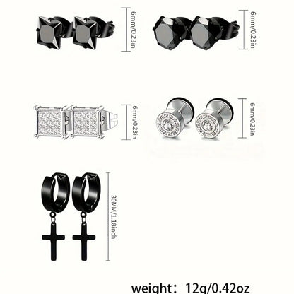 Geometric and Cross Design Earrings Set, Earring Pack, Hypoallergenic Stainless Steel Cartilage Stud Earrings with Artificial Zircon for Women and Men, Earrings Studs, Gift Jewelry