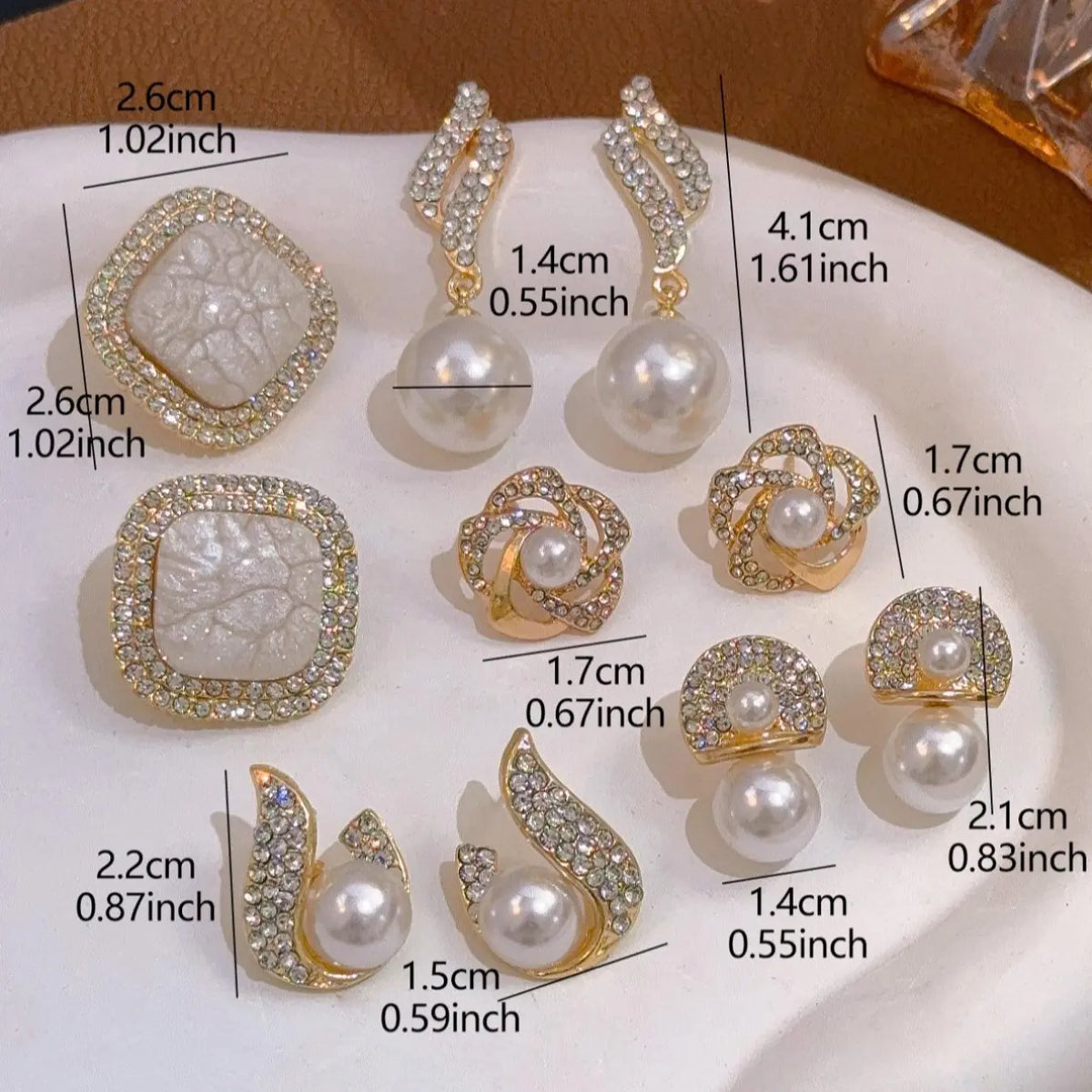 Elegant Faux Pearl & Rhinestone Jewelry Set, Fashion Jewelry for Party, Trendy All-match & Exquisite Jewelry for Birthday Gift, Fashionable Ear Studs Earrings, Shining Earrings, Unique Design Earrings, Stud Earring Sets, Jewellery