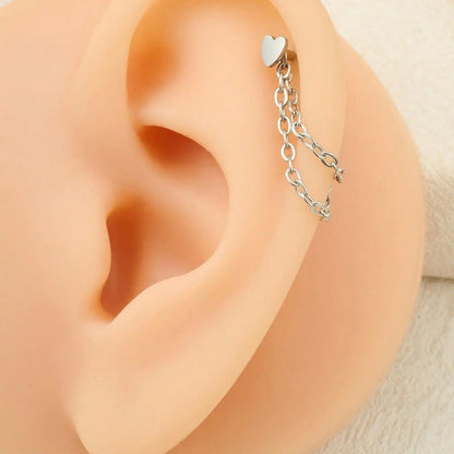 Unisex Stainless Steel Cubic Zirconia Earrings, 20G Push-Back Studs with Double Chain Design, CZ Earrings, Cz Stones Earrings, Fashion Ear Jewelry, Trendy Jewelry Accessories, Sparkling Zirconia, Perfect Gift, Shining Earrings