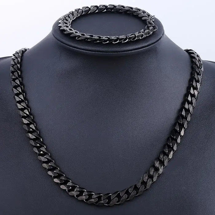 Mens Jewelry Sets Stainless Steel Black Color Curb Link Necklace Bracelet Jewelry Sets for Men Women Gifts 3/5/7/9/11mm