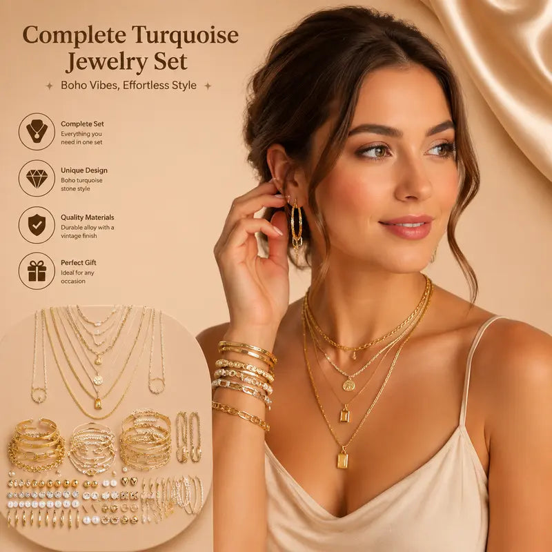 Women's 108pc Mix & Match Western-Style Costume Jewelry - Gold Necklace, Earrings for Women, Bracelet, Ring, Heart Accents Add Sweet Western Charm, Valentine Gift for Birthday Parties, Gold Necklace Set, Accessories For Women