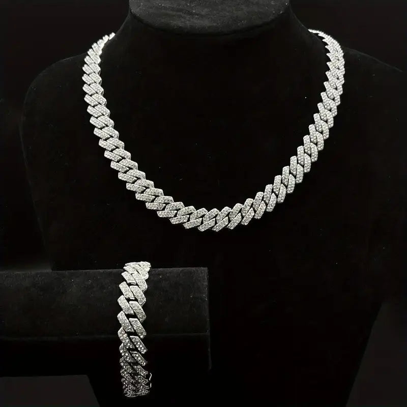 Necklaces for Men, 14mm Cuban Chain Necklace and Bracelet Set (with box), 2025 Men's Accessories Combination, Chains for Men