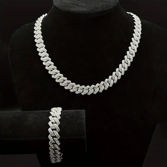 Necklaces for Men, 14mm Cuban Chain Necklace and Bracelet Set (with box), 2025 Men's Accessories Combination, Chains for Men