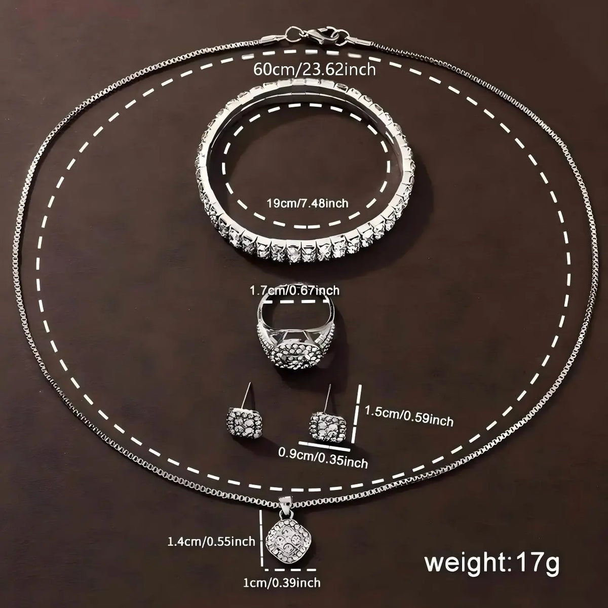 Women's Elegant Fashion Watch & Jewelry Set, Fashion Round Dial Wristwatch & Rhinestone Decorated Ring & Pendant Necklace & Bracelet & Ring, Exquisite Watch Set for Women