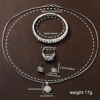 Women's Elegant Fashion Watch & Jewelry Set, Fashion Round Dial Wristwatch & Rhinestone Decorated Ring & Pendant Necklace & Bracelet & Ring, Exquisite Watch Set for Women