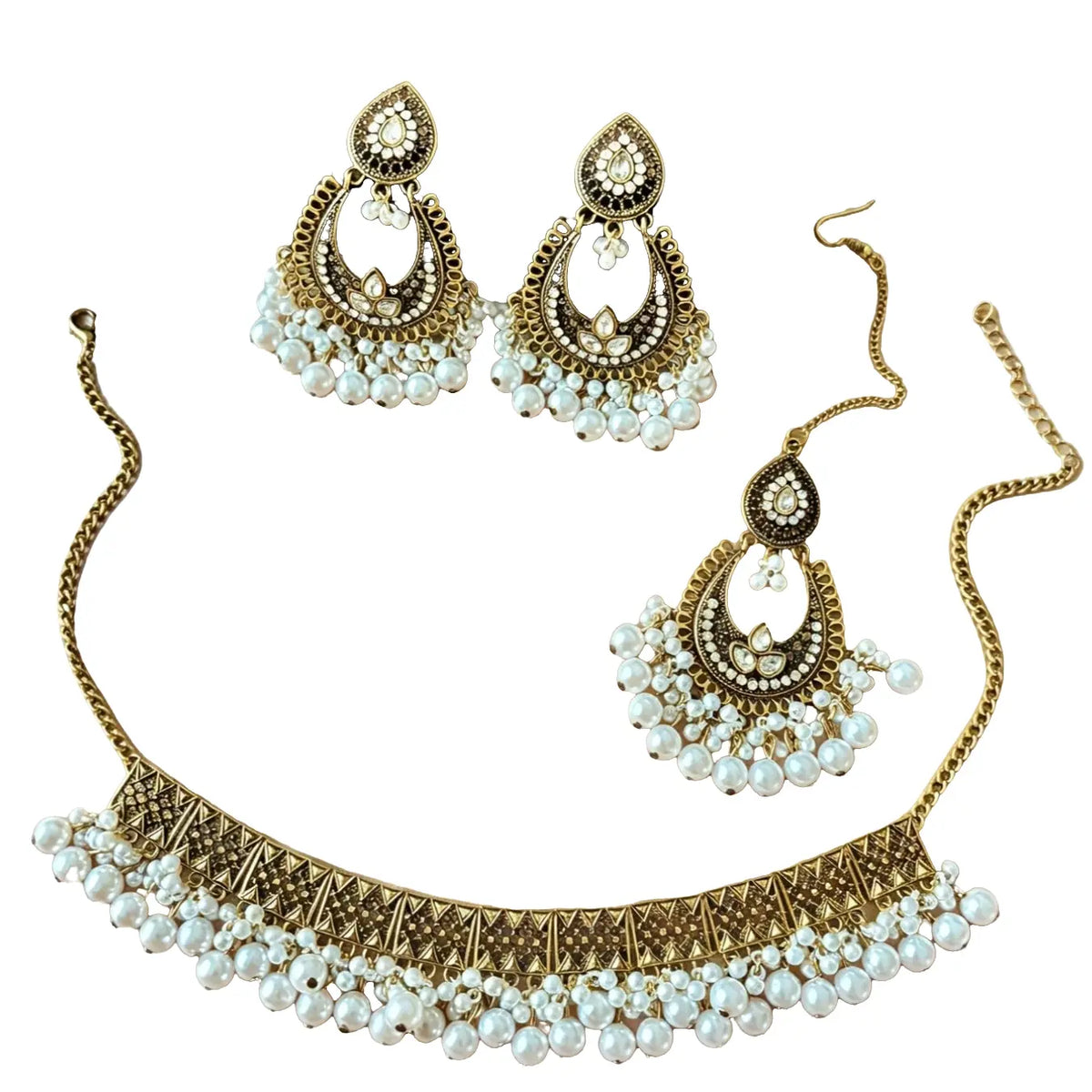 Fashionable Ethnic Style Mangatika Costume Jewelry Set, Bridal Jewelry Set for Wedding, Includes Head Chain, Necklace, Earrings, Perfect for Brides & Parties