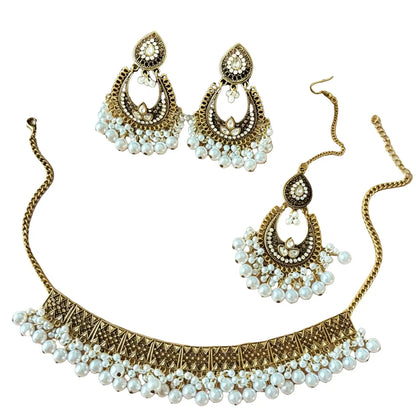 Fashionable Ethnic Style Mangatika Costume Jewelry Set, Bridal Jewelry Set for Wedding, Includes Head Chain, Necklace, Earrings, Perfect for Brides & Parties
