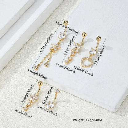 Women's Elegant Rhinestone Decorated Belly Rings, Navel Piercing Jewelry, Trendy Belly Button Jewelry, Fashion for Daily Wear & Party, Versatile Exquisite Jewelry, Ideal Birthday Gift, Belly Piercings