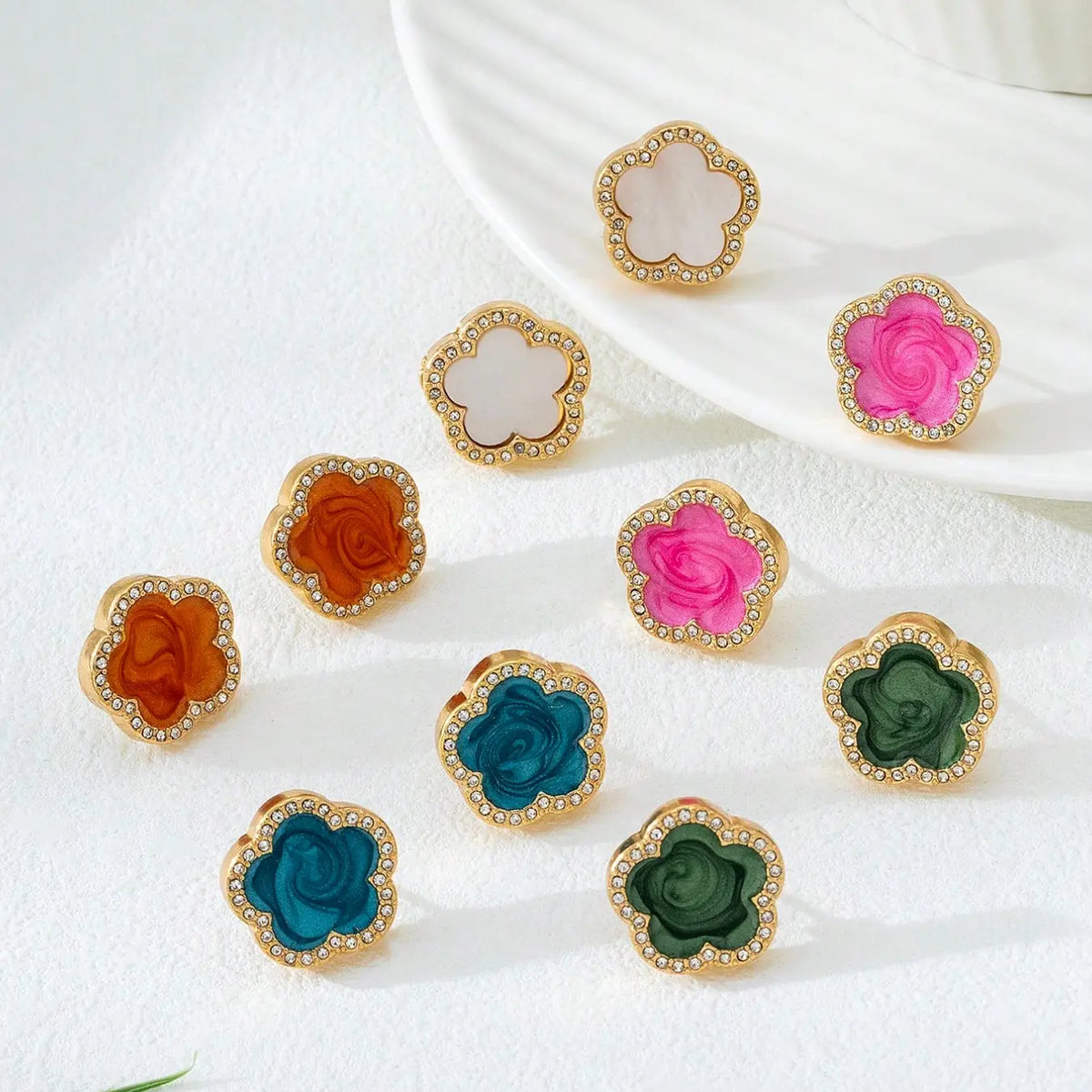 Women's Earring Set, Classic Design, Glass Inlay, Fashionable & Versatile, Lucky Clover Pattern, Elegant Jewelry Gift