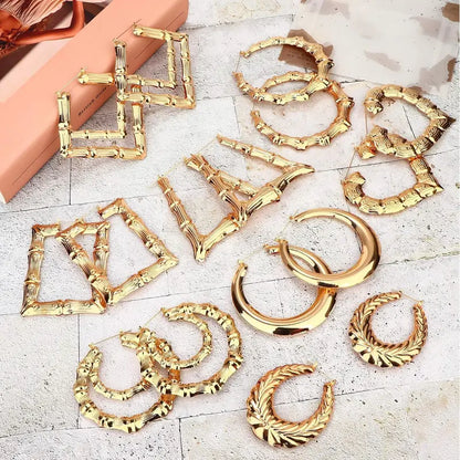 CASSIECA 8Pair Bamboo Geometric Statement Earrings Set, Handmade Artificial Gemstone Jewelry with Large Different Shapes, Chunky Bling Accessories for Women for Party, Daily Wear Sohochic