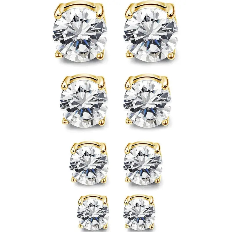 CASSIECA 2Pair Unisex Stainless Steel Magnetic Studs Earrings Set, Non Piercing Fake Piercing 5 8MM CZ Jewelry for Adults,Men's Accessories Sohochic