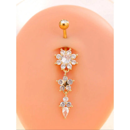 Women's Elegant Butterfly & Flower Design Belly Rings, Stainless Steel Belly Button Rings, Cute Trendy Belly Piercing Jewelry, Navel Piercing Jewelry, Fashion Body Jewelry, Body Jewellery for Party & Daily Decor