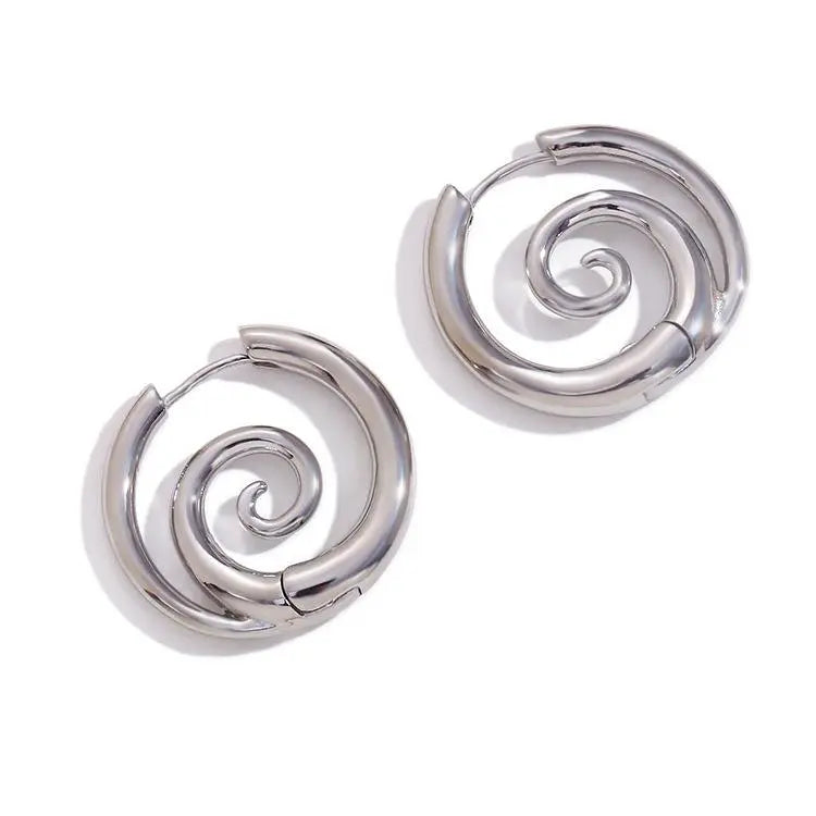 Oufer 2PCS Pair Faux Stretched Spiral Clicker Earrings 316L Stainless Steel Gold & Silver Color Fashion Jewelry Accessories