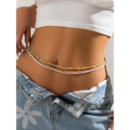 3pcs/set Women's Fashion Colorblock Beaded Waist Chain, Boho Style Beaded Decorated Waist Chain, Casual Body Jewelry, Body Jewellery, African Waistbeads
