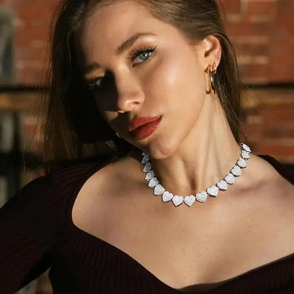 2PCS Heart Shaped Cuban Chain Necklace Set, Rhinestone Choker Necklaces, Hip Hop Style Choker Set , Dainty Zirconia Cut Faux Diamond Chain for Women and Men, Luxurious Jewelry Set for Party Birthday, Everyday Wear
