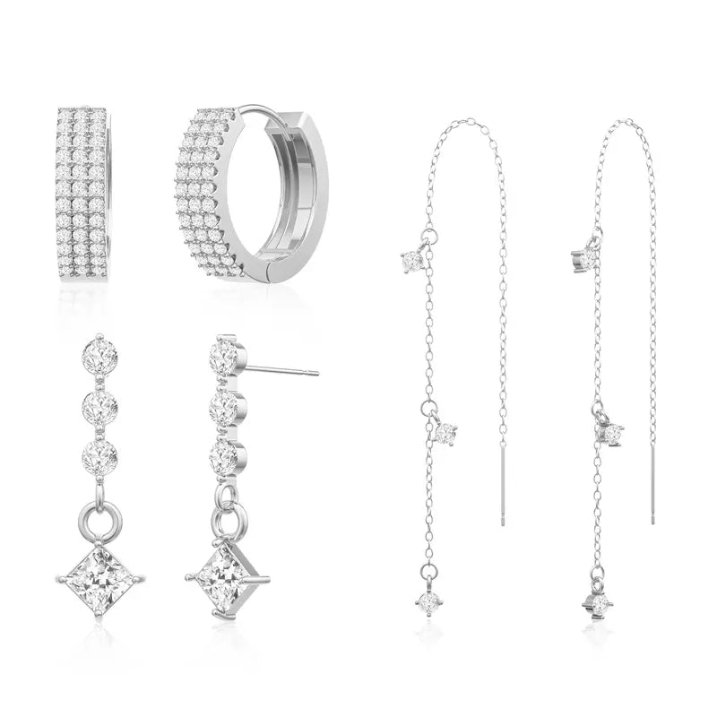 Women's 3-Piece Hypoallergenic Gold Plating Chain Dangle Earrings Set - Non-Tarnish Gold Sparkling Stone Earrings for Ear Stacking, Bling Effect, Daily Elegance, Bridal & Party Wear, Accessories Adults Female
