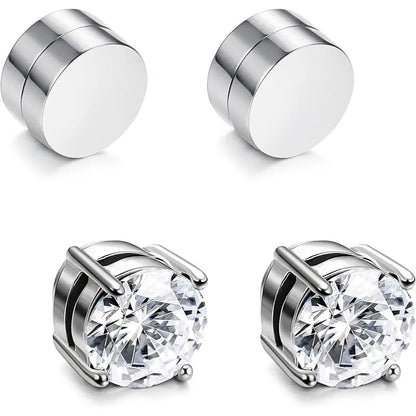 Unisex Stainless Steel Magnetic Stud Earrings Set, 6MM 8MM CZ Non‑Piercing Fake Piercing Earrings, Reusable No Pierced Jewelry for Adult Men Women, Summer Style Daily Wear Accessories`