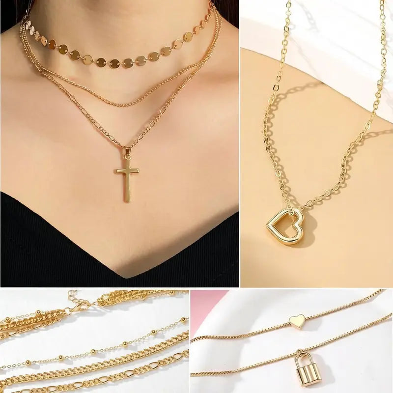 57 Pcs Gold Jewelry Set for Women,12 Pair Hoop Earrings，18 Pair Round Stud Earrings,21 Pcs Stackable Knuckle Rings,6 Pcs MultiLayer Pendant Necklaces，Fashion Accessories for women Gifts