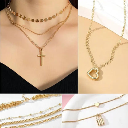 57 Pcs Gold Jewelry Set for Women,12 Pair Hoop Earrings，18 Pair Round Stud Earrings,21 Pcs Stackable Knuckle Rings,6 Pcs MultiLayer Pendant Necklaces，Fashion Accessories for women Gifts
