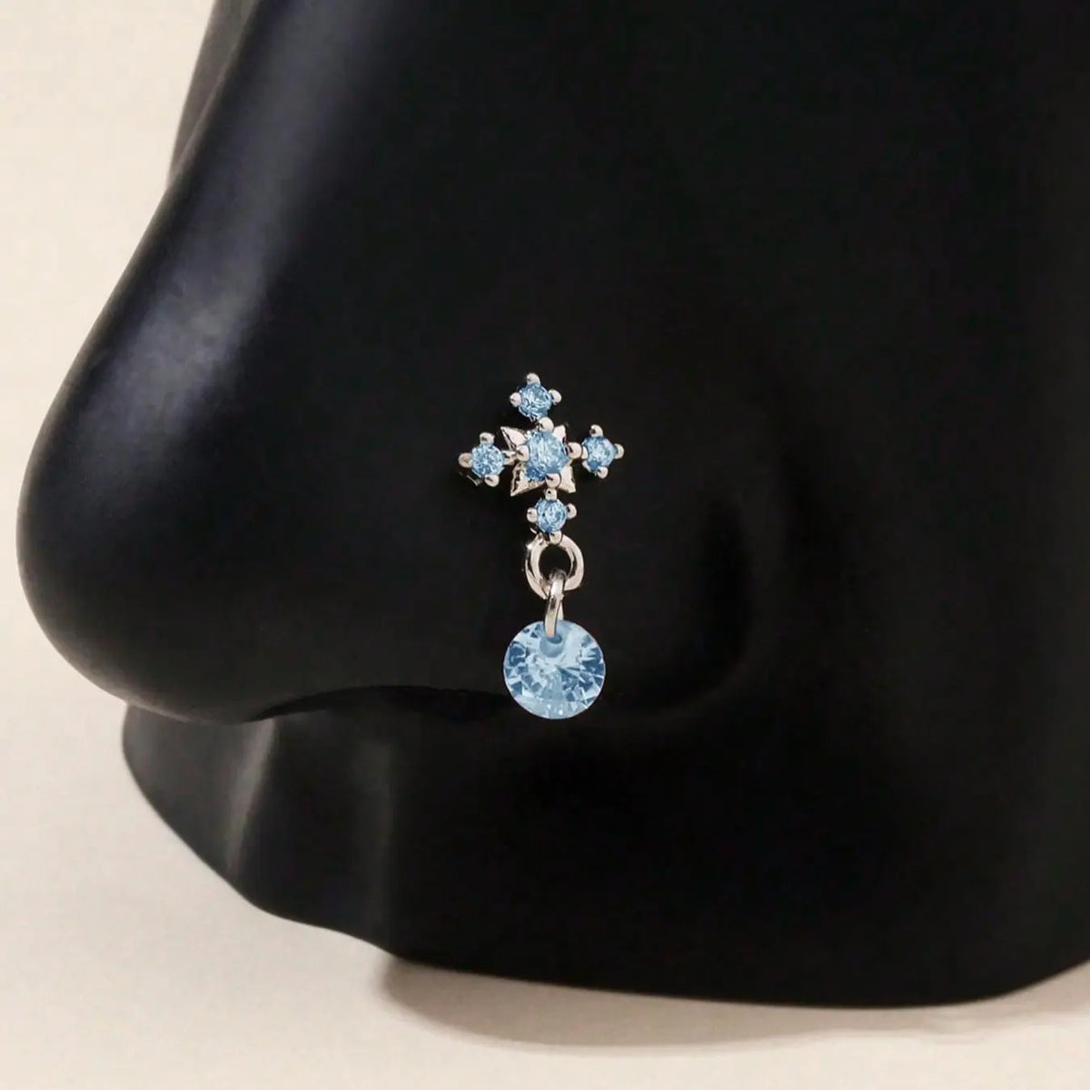 Rhinestone Decor Cross Design Charms Gems Nose Ring, Triple Nose Stud, Elegant L Shaped Nose Piercing Jewelry for Women & Girls, Fashion Jewelry for Party, Daily Clothing Decor, Birthday Gift, Body Jewelry