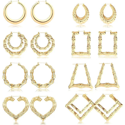 CASSIECA 8Pair Bamboo Geometric Statement Earrings Set, Handmade Artificial Gemstone Jewelry with Large Different Shapes, Chunky Bling Accessories for Women for Party, Daily Wear Sohochic