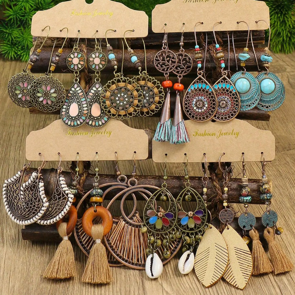 12 Pairs Boho Hollow-Out Leaf & Vintage Shell Design Dangle Earrings for Women, Statement Fashion Jewelry, Trendy Unique Dangling Earrings
