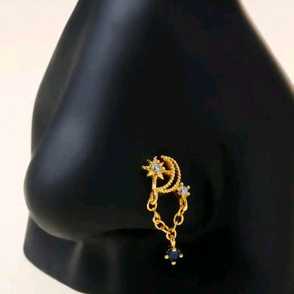 Women's Sexy Stainless Steel Chain Ring, Star Moon Design, All Season Jewelry, Perfect for Daily Wear, Fashion Accessory, Body Jewellery, Septum Pierced Ring, Nose Ring, Septum Piercing
