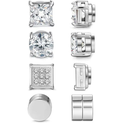 CASSIECA 2Pair Unisex Stainless Steel Magnetic Studs Earrings Set, Non Piercing Fake Piercing 5 8MM CZ Jewelry for Adults,Men's Accessories Sohochic